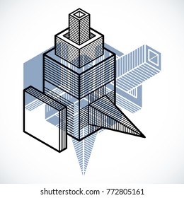 3D engineering vector, abstract shape made using cubes and geometric forms.