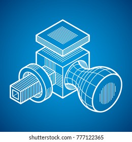 3D engineering vector, abstract shape made using cubes and geometric forms.