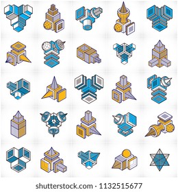 3D engineering vectors, abstract shapes collection.