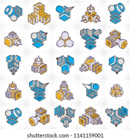 3D engineering vectors, abstract shapes collection.