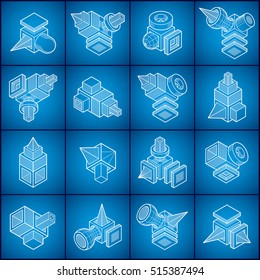 3D engineering vectors, abstract shapes collection.