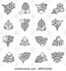3D engineering vectors, abstract shapes collection.