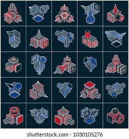 3D engineering vectors, collection of abstract shapes.