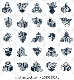 3D engineering vectors, collection of abstract shapes.