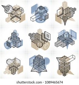 3D engineering vectors, collection of abstract shapes.