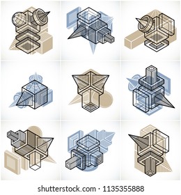 3D engineering vectors, collection of abstract shapes.