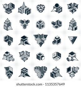 3D engineering vectors, collection of abstract shapes.