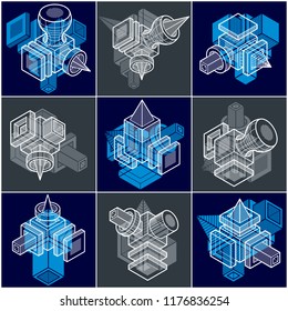 3D engineering vectors, collection of abstract shapes.