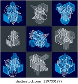 3D engineering vectors, collection of abstract shapes.