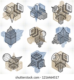 3D engineering vectors, collection of abstract shapes.