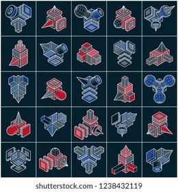 3D engineering vectors, collection of abstract shapes.