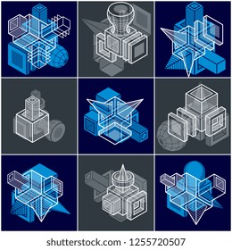 3D engineering vectors, collection of abstract shapes.