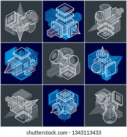 3D engineering vectors, collection of abstract shapes.