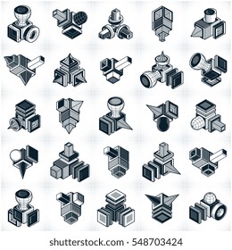 3D engineering vectors, collection of abstract shapes.
