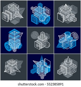 3D engineering vectors, collection of abstract shapes.