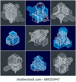 3D engineering vectors, collection of abstract shapes.