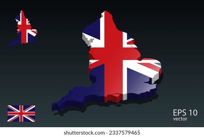 3D England map and flag . 3D shape design . Independence day concept . Perspective view . Vector