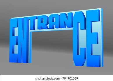 3d entrance gate big font style right view with blue color. Vector editable.