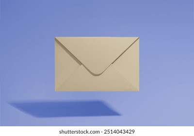 3d envelope. The closed envelope is yellow on a blue isolated background. Vector illustration EPS 10