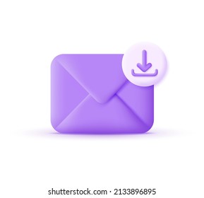 3d envelope and download icon isolated on white background. Envelope illustration, message. Can be used for many purposes. Trendy and modern vector in 3d style.