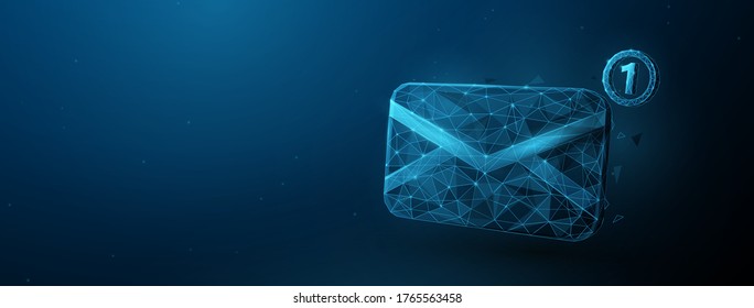 3d Envelope Email, Message Vector Icon. Low Poly Style with Wireframe Light Connection Structure. Isolated Vector Illustration