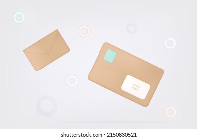3d envelope fly icon. Vector illustration. Email message, document delivery concept. Incoming notification online. Modern, cool banner with abstract design elements. Send a document in an envelope