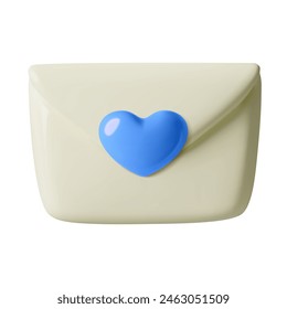 Icono de sobre 3D con corazón azul. Día del padre o cumpleaños de niño lindo emoji de correo electrónico. Nueva Ilustración vectorial mínima tridimensional.