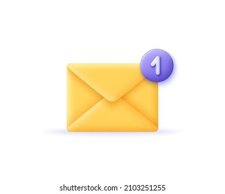 3D envelope icon, incoming mail notify, newsletter and online email concept. 3d envelope render. 3d envelope realistic vector illustration 