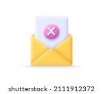 3D envelope icon. Mail sign with pink cross. Email concept to cancel or unsubscribe. Delete letter sign. Computer button. Information element. 3d realistic vector illustration for social networks.
