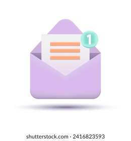 
3D Envelope Icon. Notifications Message Icon Approvement Concept. Vector Illustration.