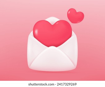 3D The envelope opened and there was a red heart inside. Ideas for sending love on Valentine's Day. 3D Vector Illustration.