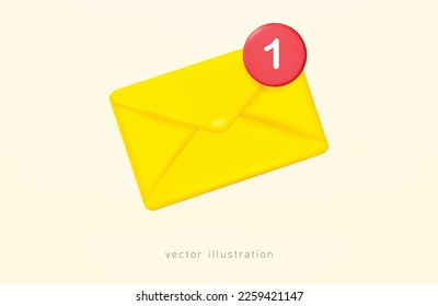 3D envelope with red notifications floating elements. Alert for message icon ,e-mail, texting and letter in background.