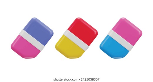 3d eraser stationery tool school rubber icon set