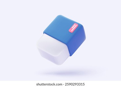 3d eraser tool icon signs for correct draw paperwork. Rubber for remove pencil colours, painting education, back to school and study in college. 3d eraser stationery icon vector render illustration