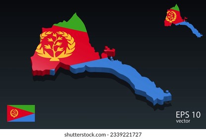 3D Eritrea map and flag . 3D shape design . Independence day concept . Perspective view . Vector
