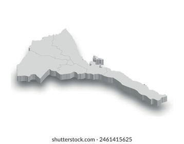 3d Eritrea mapa blanco con regiones aisladas sobre fondo blanco