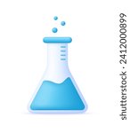 3D Erlenmeyer flask icon. Laboratory test tube. Chemistry beaker. Lab equipment. Chemical reaction concept. Trendy and modern vector in 3d style