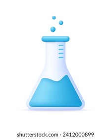 3D Erlenmeyer flask icon. Laboratory test tube. Chemistry beaker. Lab equipment. Chemical reaction concept. Trendy and modern vector in 3d style