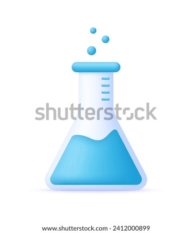 3D Erlenmeyer flask icon. Laboratory test tube. Chemistry beaker. Lab equipment. Chemical reaction concept. Trendy and modern vector in 3d style