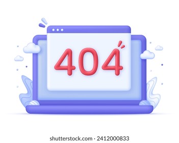3D Error 404 page not found on Computer. System error, broken page. For presentation, infographic, website, apps and other uses. Trendy and modern vector in 3d style