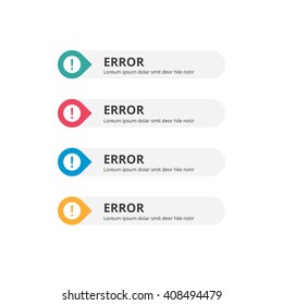 3d Error Button set with icon. beautiful text button with icon. Orange Button, Blue Button, Red Button, Turquoise button. Call to action icon button. Flat Button Set. Vector Illustration