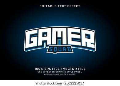 3D E-sport Text effect editable vector. Gaming squad logo text effect