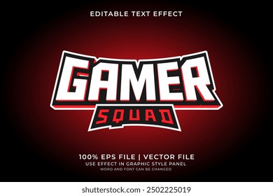 3D E-sport Text effect editable vector. Gaming squad logo text effect