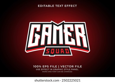 Vector editable con efecto de texto 3D E-sport. Efecto de texto de logotipo de escuadrón de juego