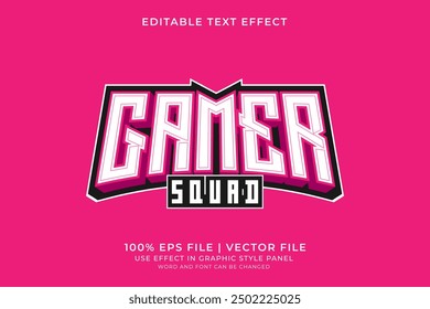 Vector editable con efecto de texto 3D E-sport. Efecto de texto de logotipo de escuadrón de juego