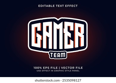 Vetor editável do efeito de texto 3D E-sport. Efeito de texto do logotipo do esquadrão de jogos. E Logo emblema do esporte