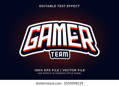 Vetor editável do efeito de texto 3D E-sport. Efeito de texto do logotipo do esquadrão de jogos. E Logo emblema do esporte