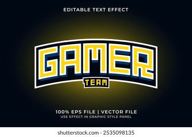 Vetor editável do efeito de texto 3D E-sport. Efeito de texto do logotipo do esquadrão de jogos. E Logo emblema do esporte