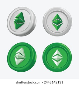 3d Ethereum Classic Cryptocurrency Coin (ETC) on white background. Banner consept, vector illustration