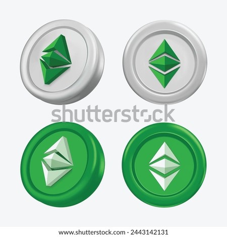 3d Ethereum Classic Cryptocurrency Coin (ETC) on white background. Banner consept, vector illustration